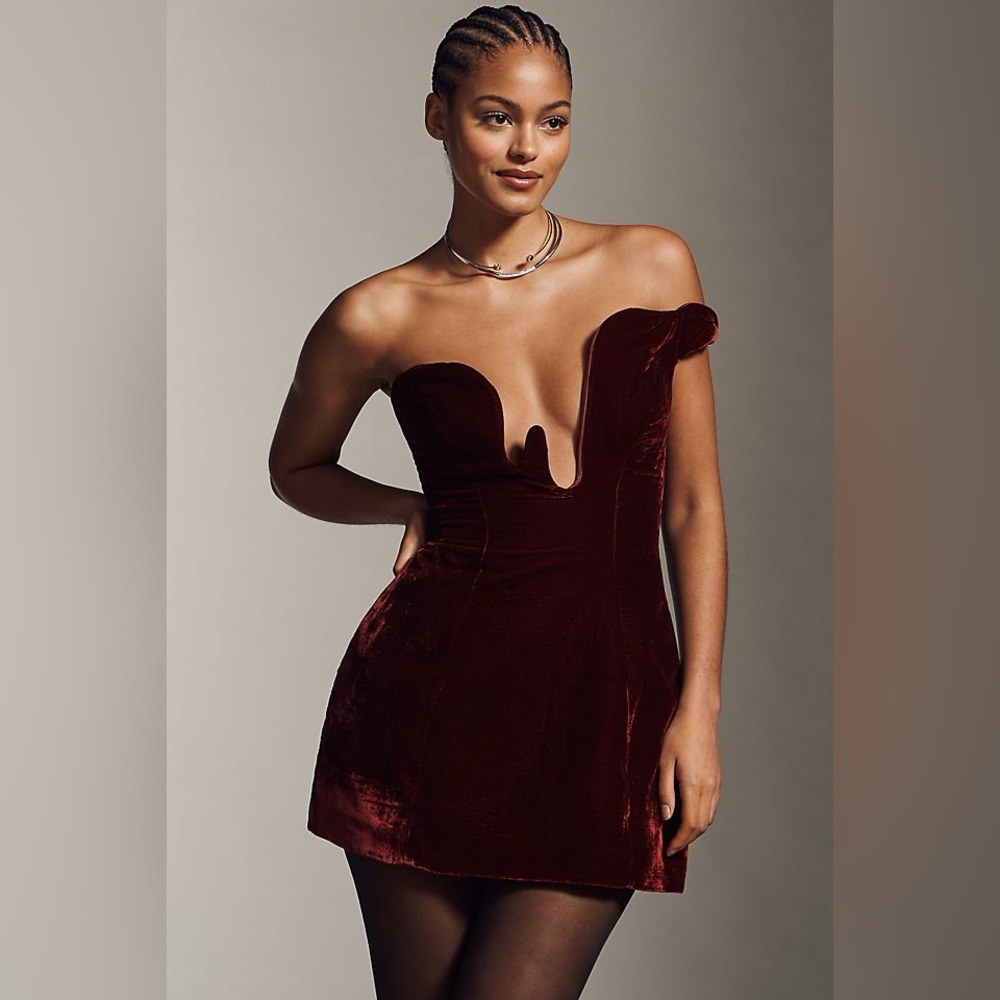 Anthropologie Bardot Rosalyn Strapless Velvet Mini Dress 2 NWT